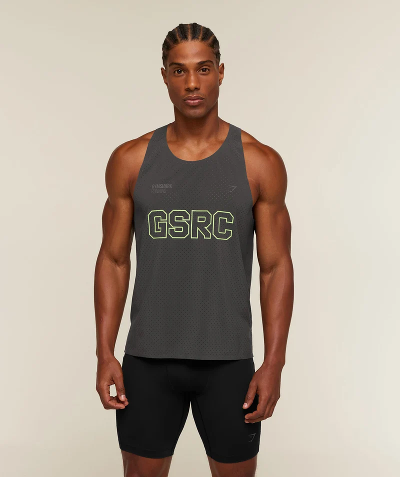 Gymshark Running Elite Boxy Race Vest - Onyx Grey/Pace Green