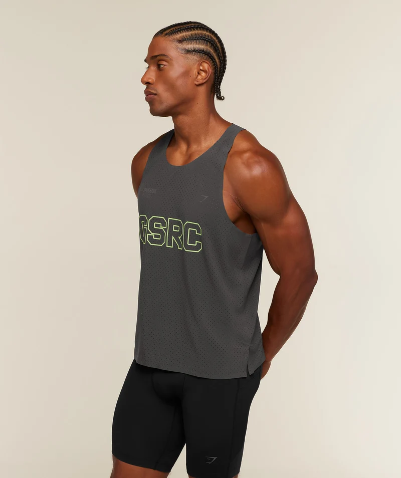 Gymshark Running Elite Boxy Race Vest - Onyx Grey/Pace Green