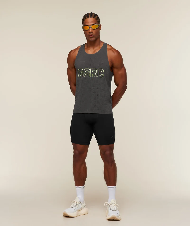 Gymshark Running Elite Boxy Race Vest - Onyx Grey/Pace Green