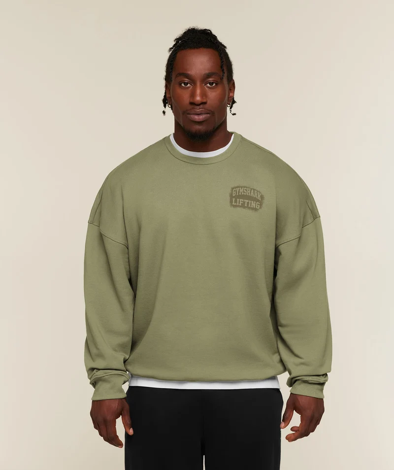 Gymshark Faded Lifting Graphic Sweatshirt - Grounded Green