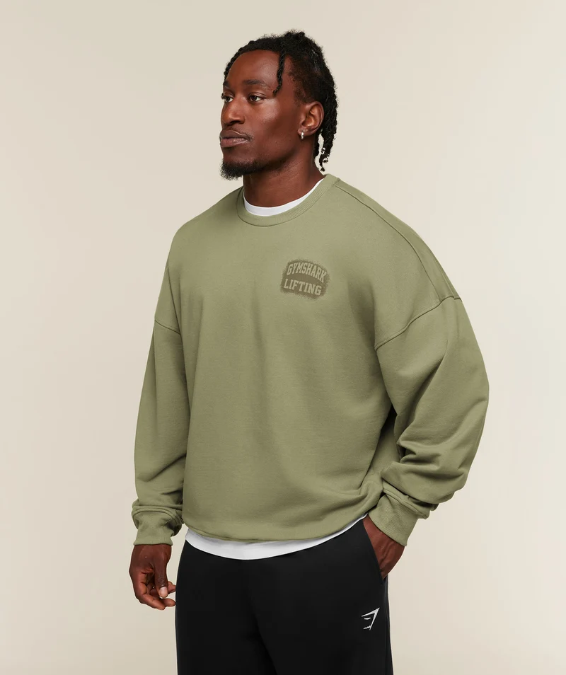 Gymshark Faded Lifting Graphic Sweatshirt - Grounded Green