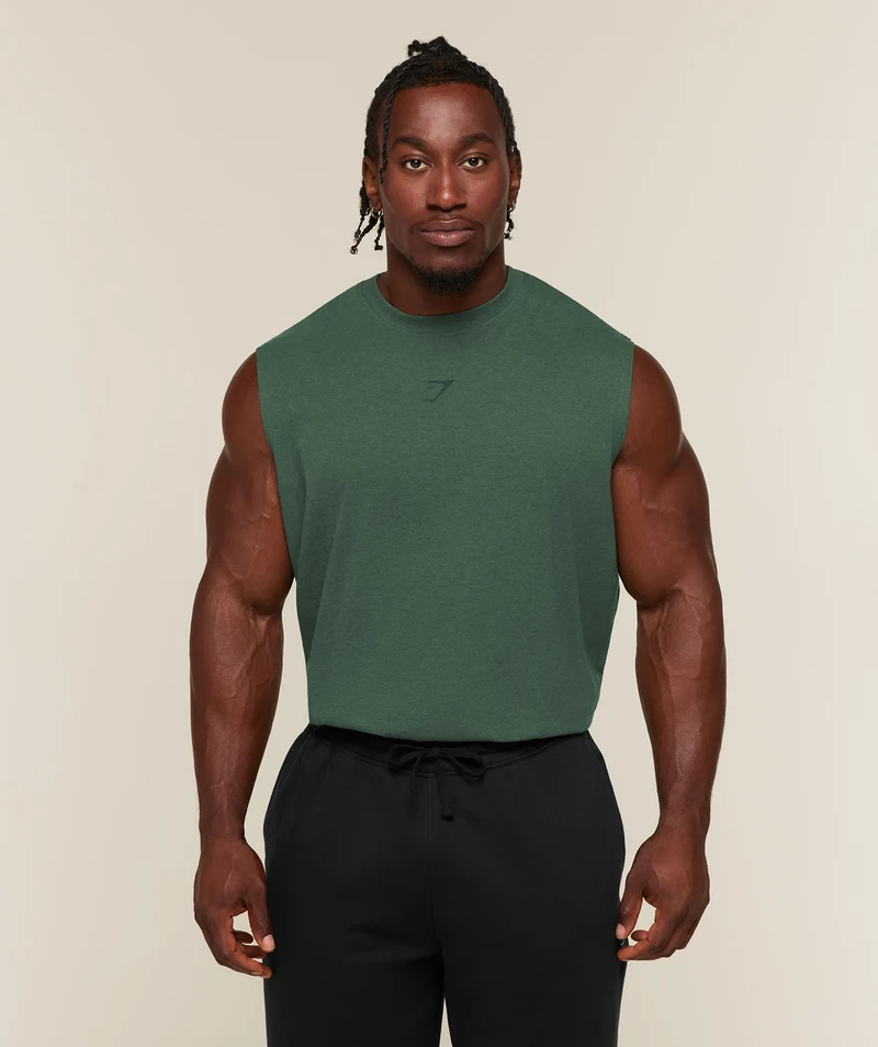 Gymshark Power Cut Off Tank - Bros Earth Green Marl