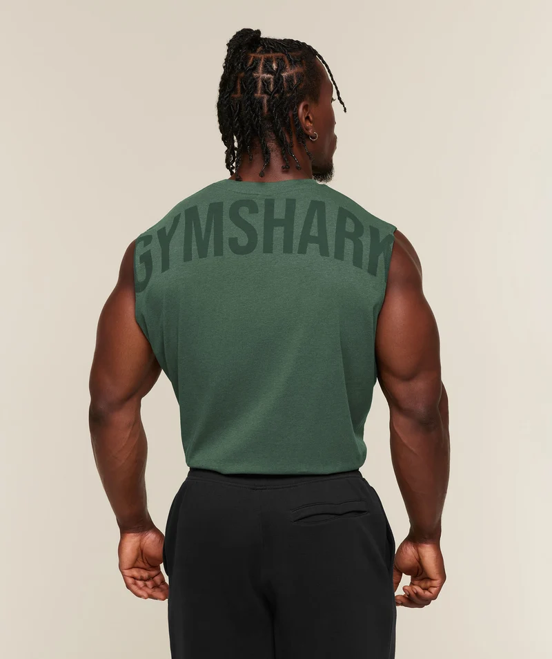 Gymshark Power Cut Off Tank - Bros Earth Green Marl