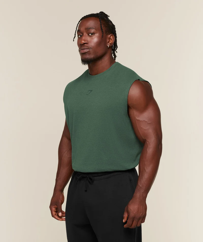 Gymshark Power Cut Off Tank - Bros Earth Green Marl