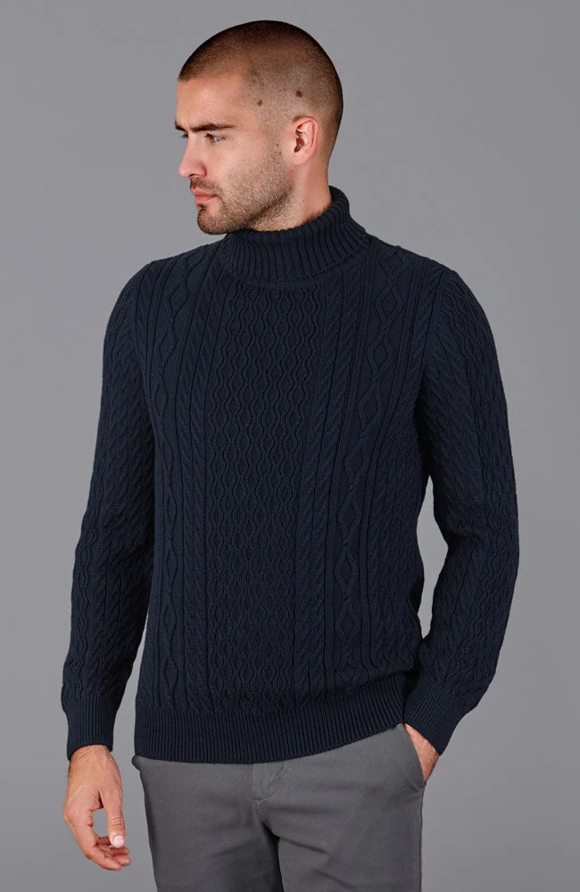 Mittelschwerer Zopfpullover aus 100 % Baumwolle mit Rollkragen für Herren