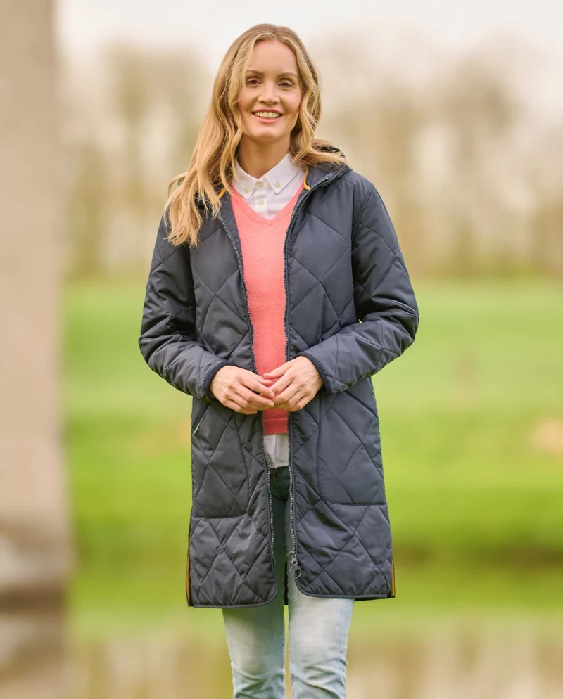 Leichter Steppmantel "Perth" mit Kapuze in navy