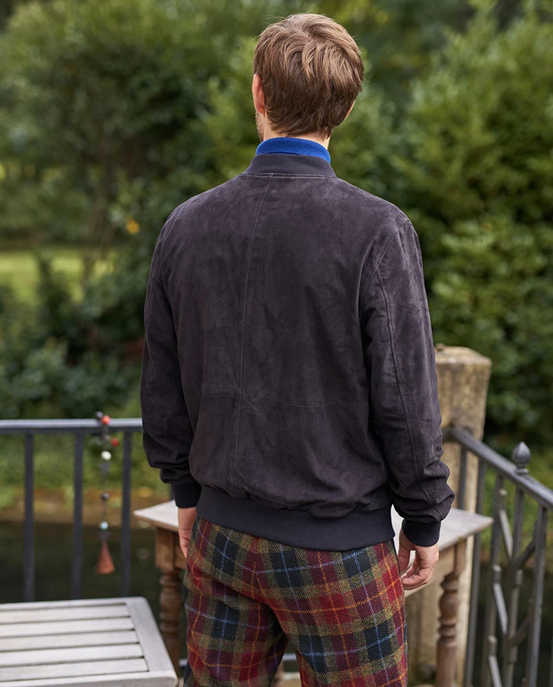 Herren Lederblouson "Bomber" aus Ziegenvelours in navy