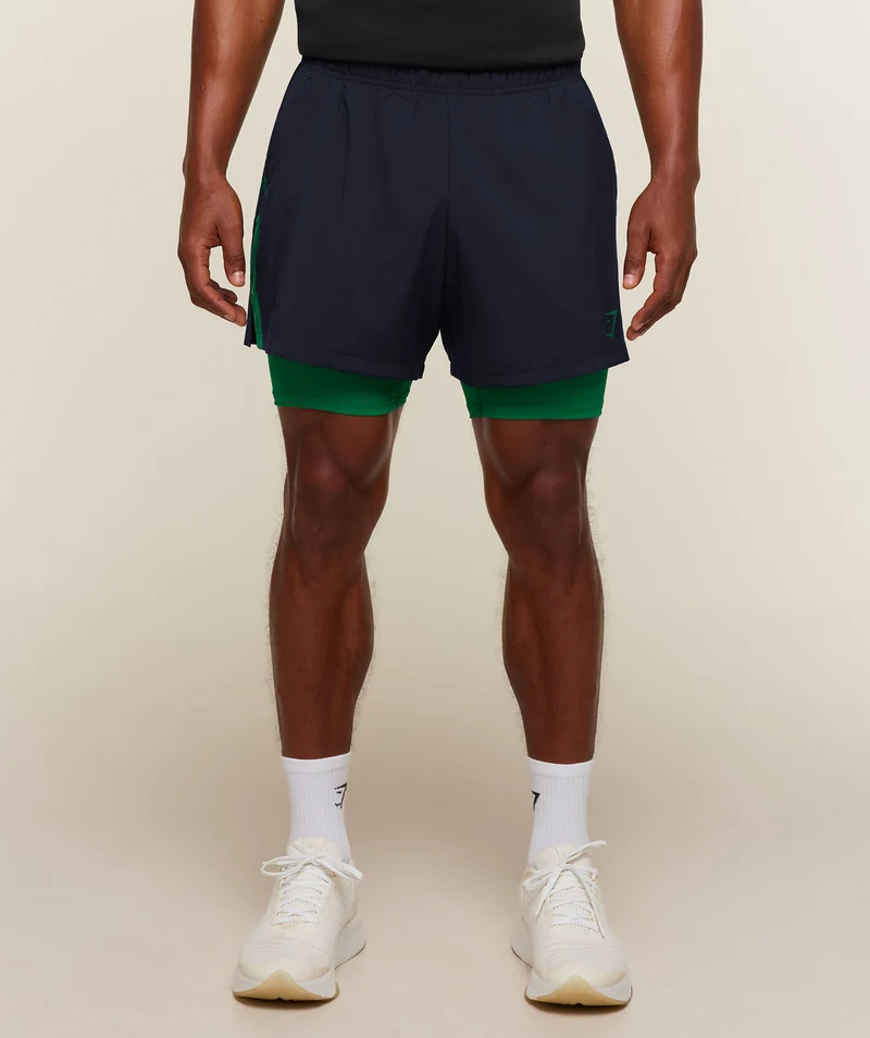 Gymshark Sport 5" 2-in-1 Shorts - Heavy Blue/Track Green