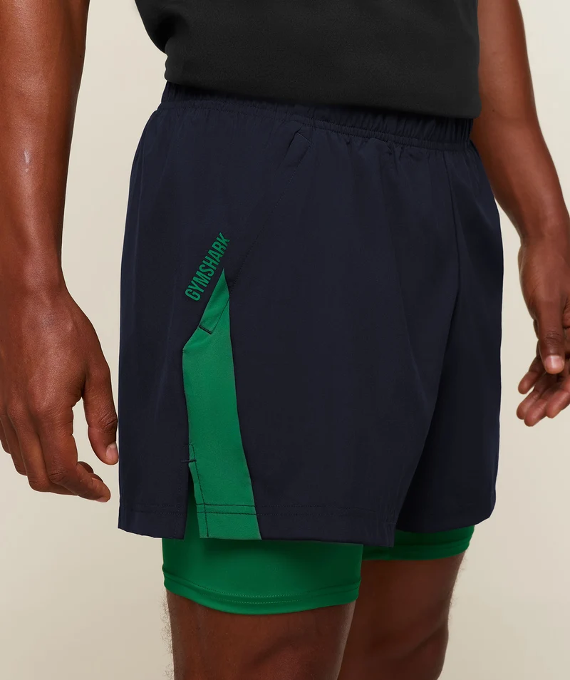 Gymshark Sport 5" 2-in-1 Shorts - Heavy Blue/Track Green