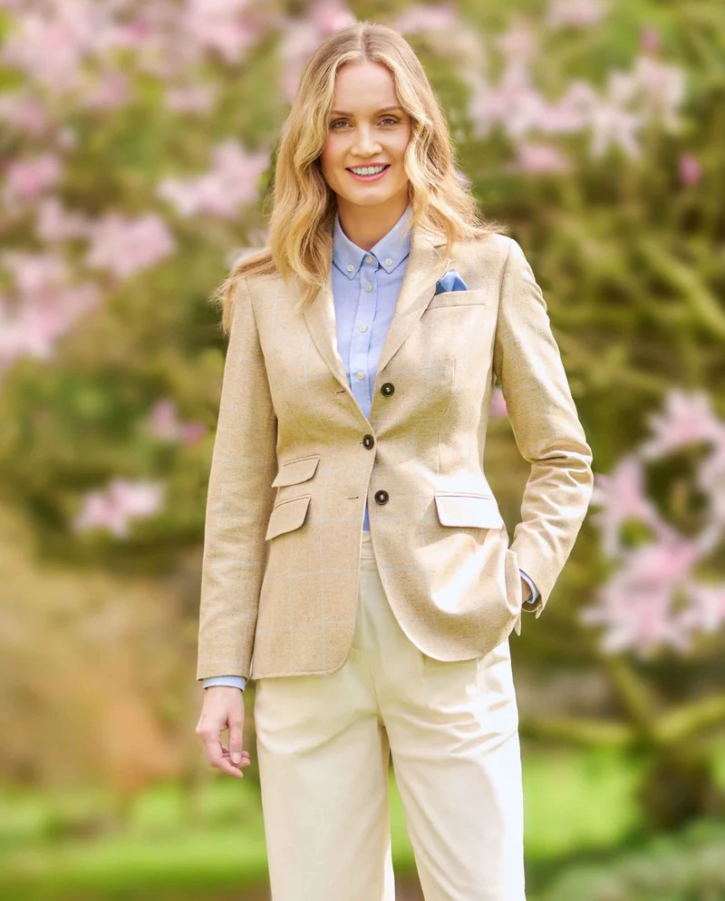 Damen Seidenblazer "Carola" im beige check