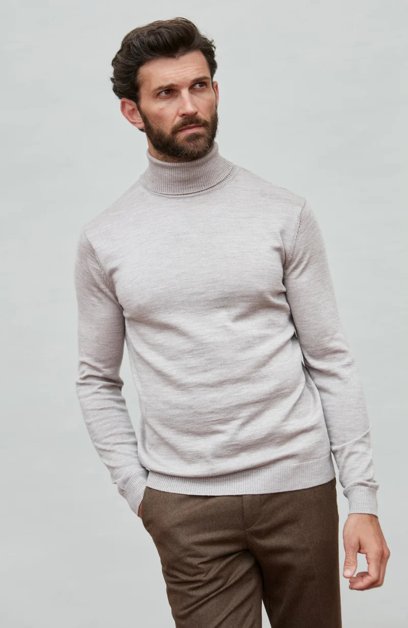 Rollkragenpullover aus extrafeiner Merinowolle für Herren