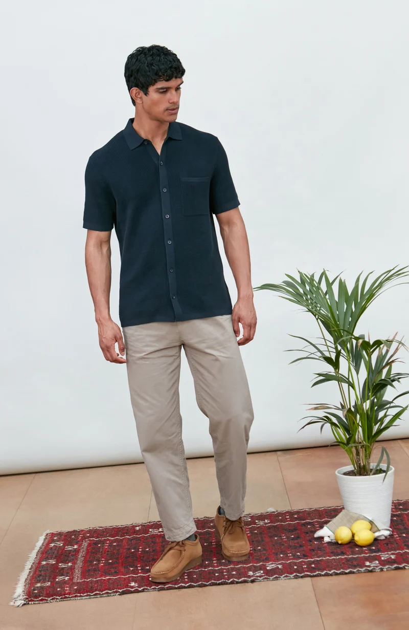 Mens Lightweight Cotton Waffle Knit Shirt