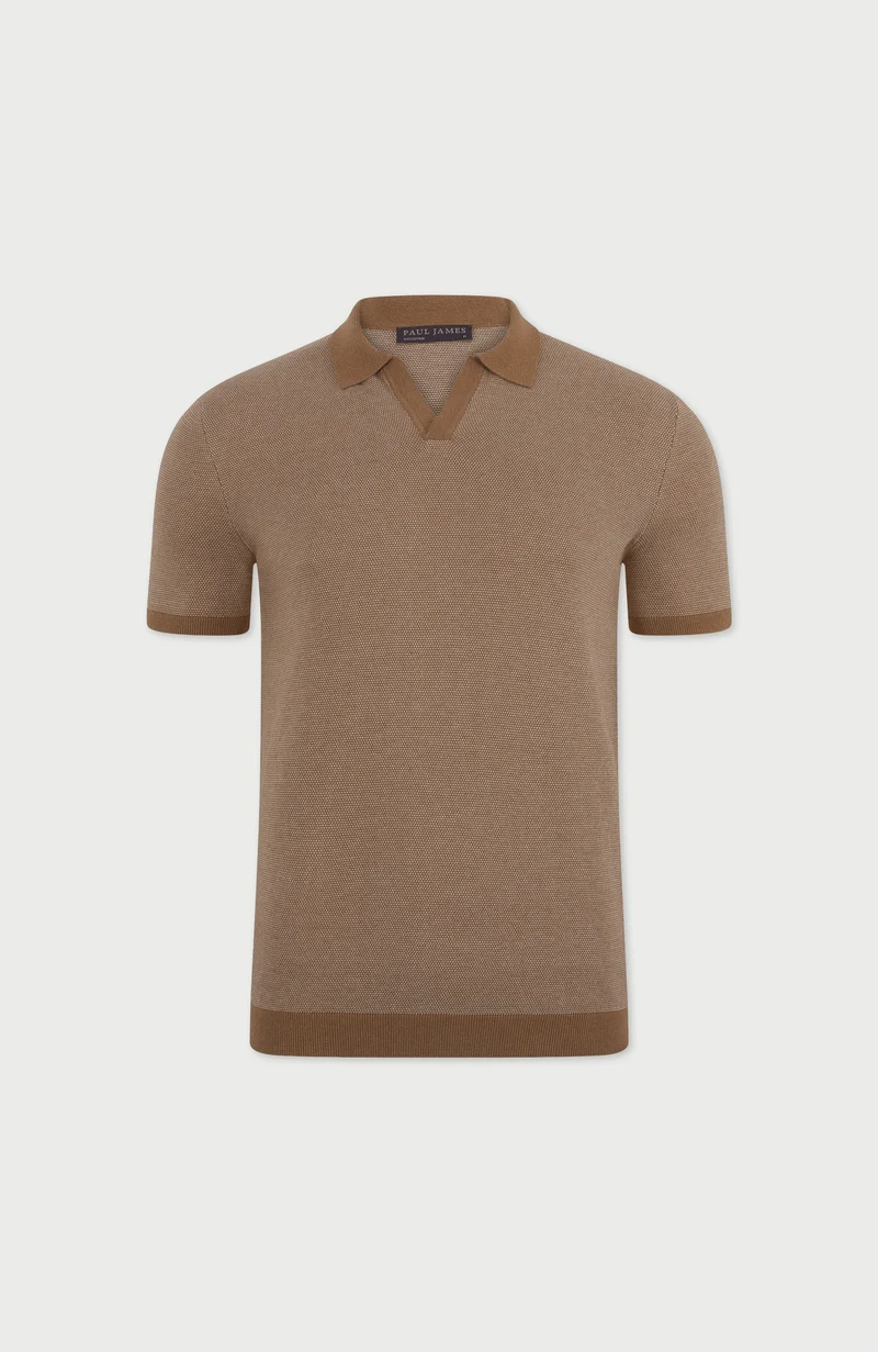 Leichtes Herren-Poloshirt mit Wabenmuster aus 100 % Baumwolle ohne Knöpfe