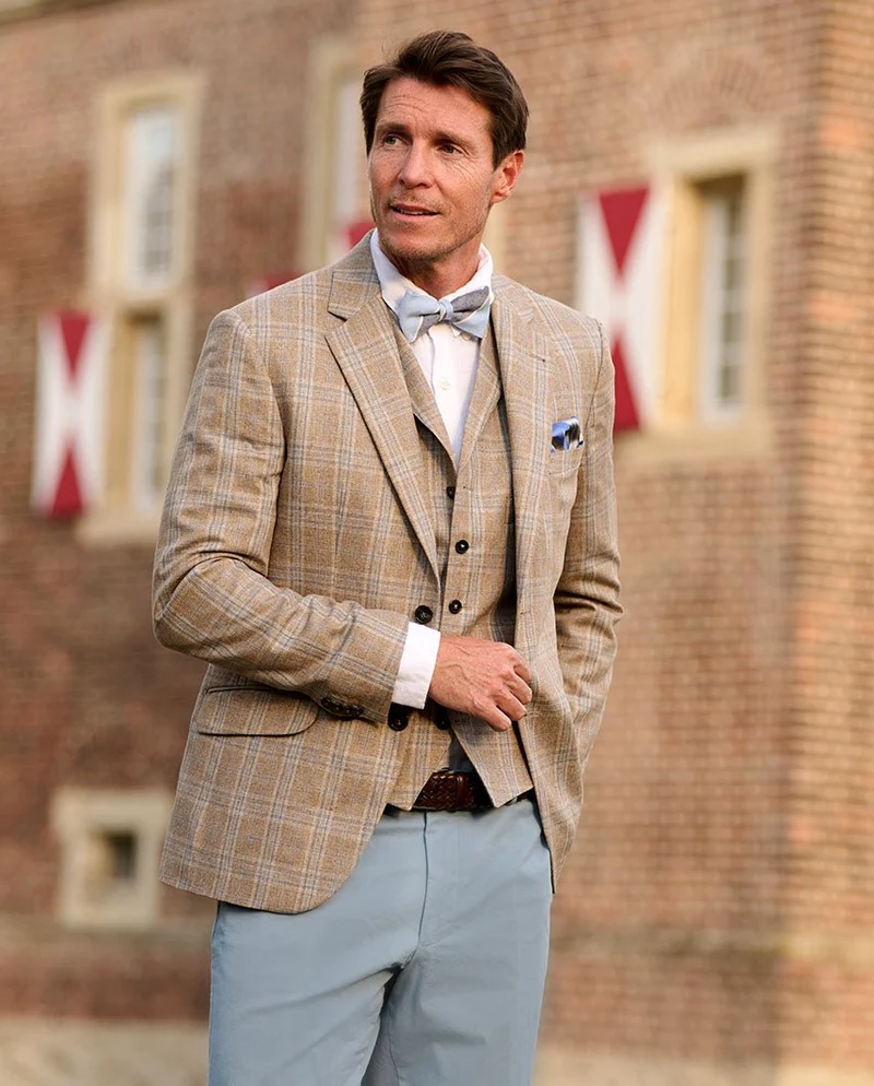 Sommersakko "London" im beige-blauem Glencheck aus Seide