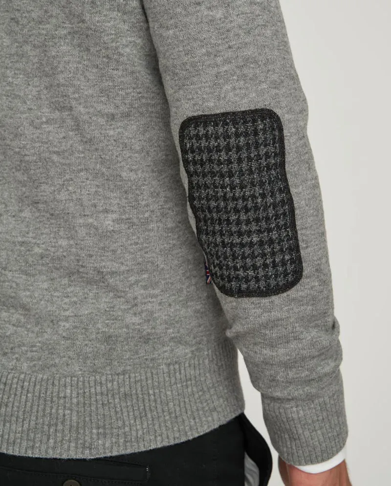 Merino-Lambswool Herrenpullover "Jordan" in cloud grey – mit Harris-Tweed-Details
