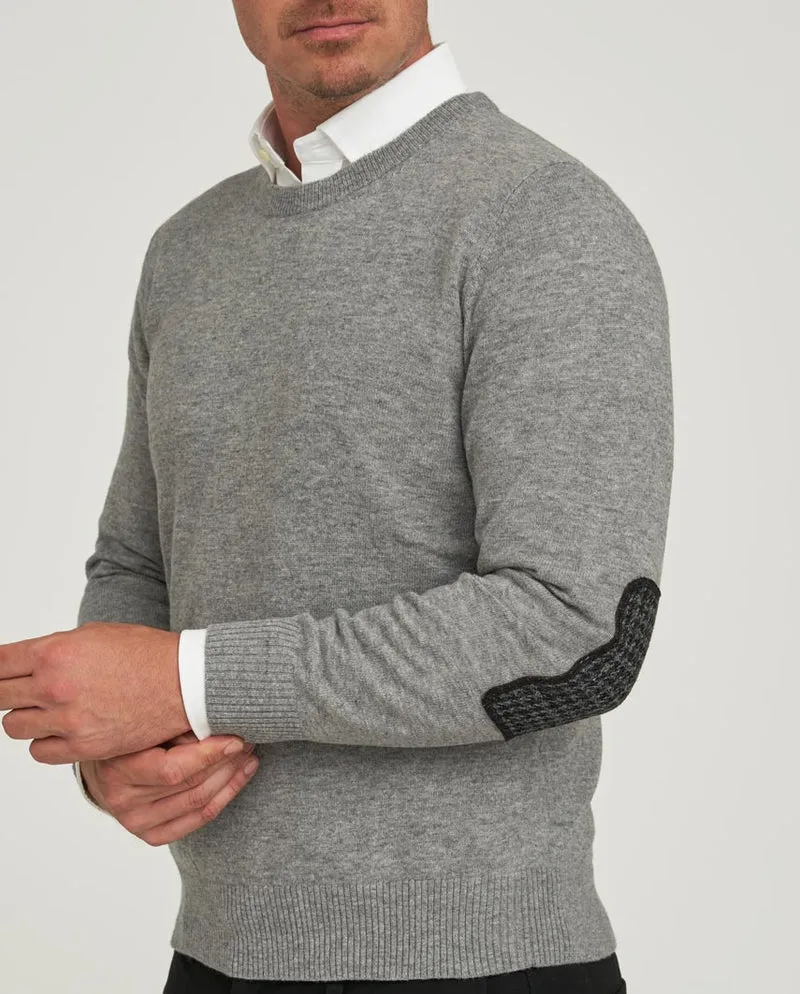 Merino-Lambswool Herrenpullover "Jordan" in cloud grey – mit Harris-Tweed-Details