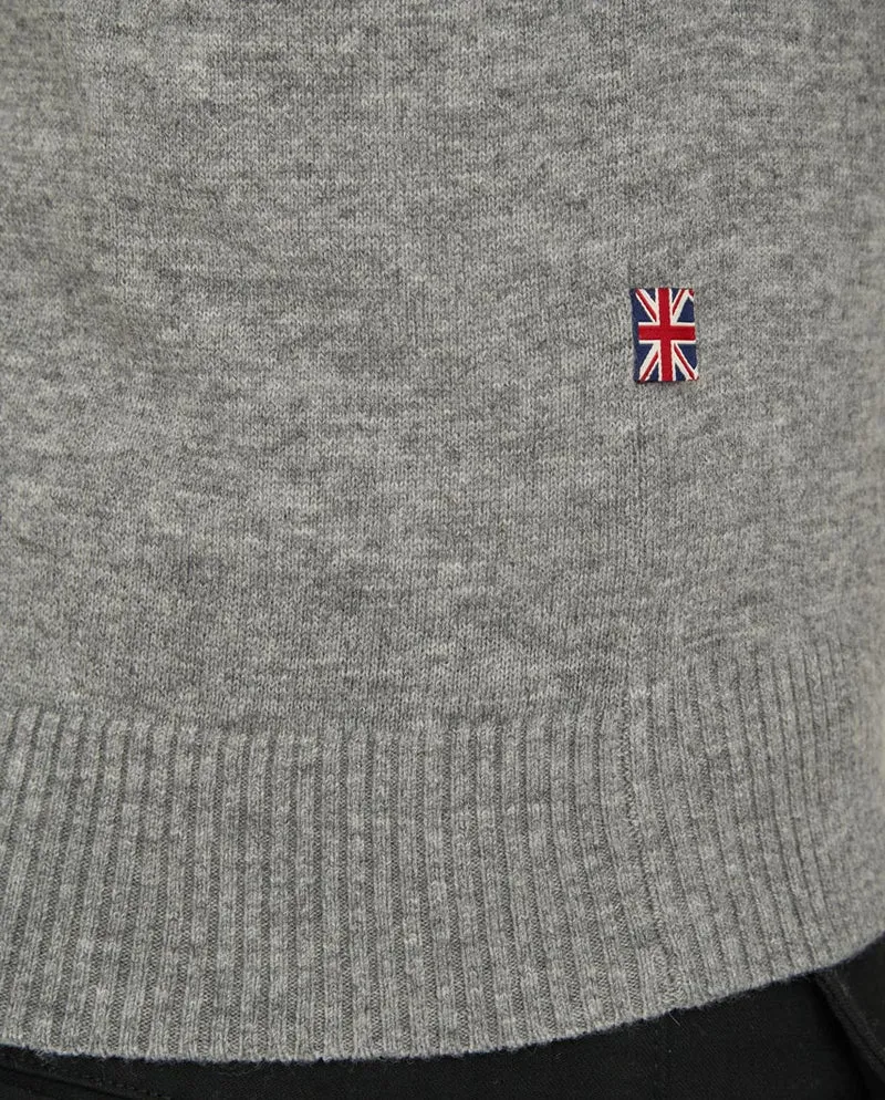 Merino-Lambswool Herrenpullover "Jordan" in cloud grey – mit Harris-Tweed-Details