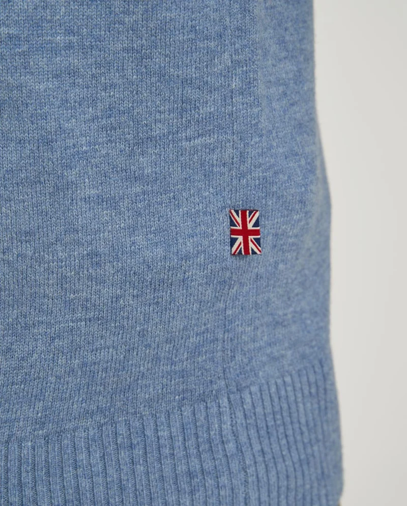 Merino-Lambswool Herrenpullover "Jordan" in blue – mit Harris-Tweed-Details