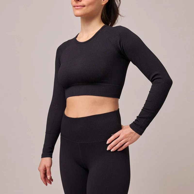 Geripptes Sportshirt langarm Damen | Pastelllila