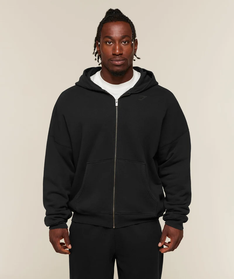Gymshark Power Washed Oversized Full Zip Hoodie - Black