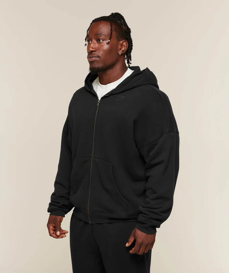 Gymshark Power Washed Oversized Full Zip Hoodie - Black
