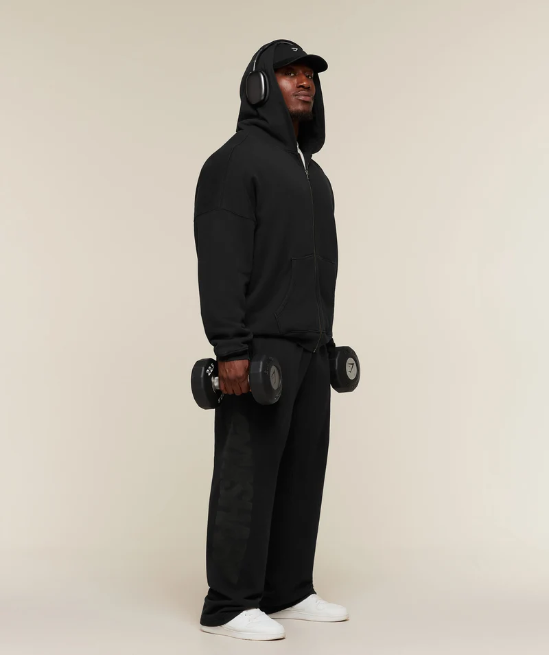 Gymshark Power Washed Oversized Full Zip Hoodie - Black