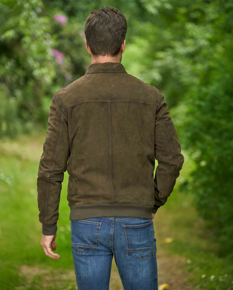Herren Lederblouson "Vivian" aus Ziegenvelours in Washed Oliv