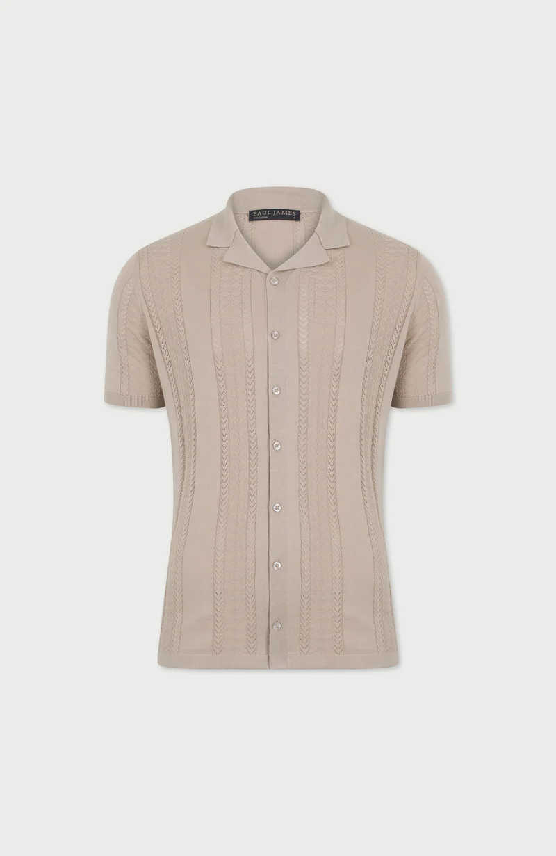 Mens Ultra Fine Cotton Open Knit Cuban Collar Shirt