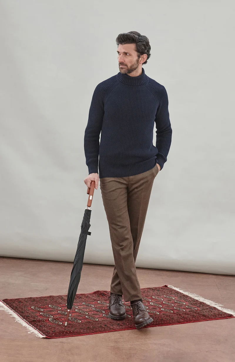 Rollkragenpullover aus 100 % Fischer-Rippstrick für Herren aus 100 % Baumwolle