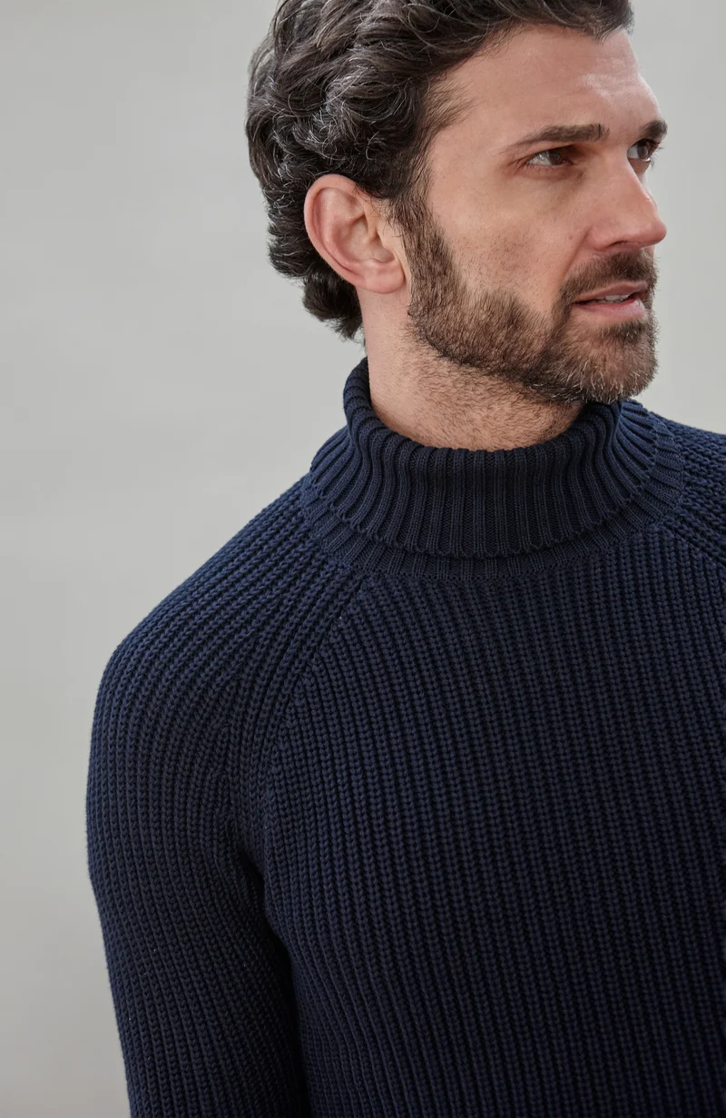Rollkragenpullover aus 100 % Fischer-Rippstrick für Herren aus 100 % Baumwolle