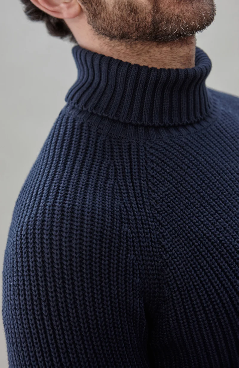 Rollkragenpullover aus 100 % Fischer-Rippstrick für Herren aus 100 % Baumwolle