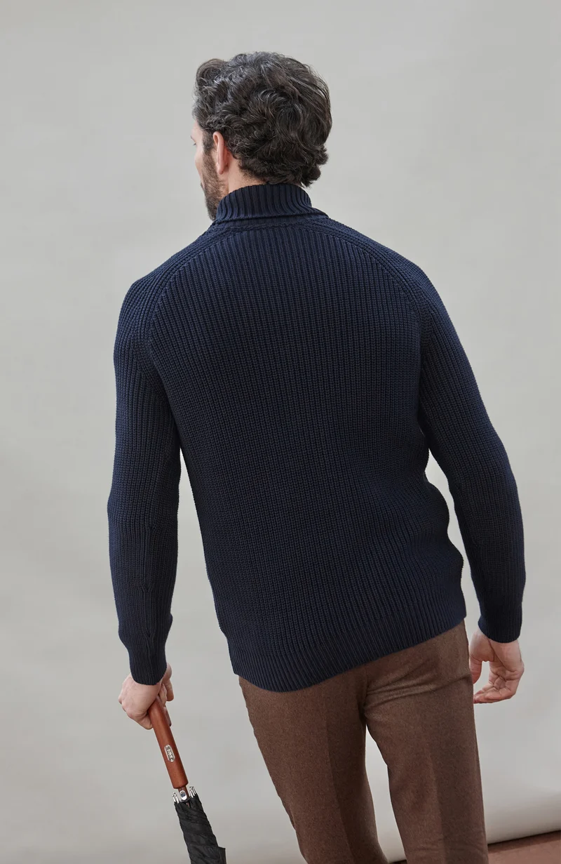 Rollkragenpullover aus 100 % Fischer-Rippstrick für Herren aus 100 % Baumwolle