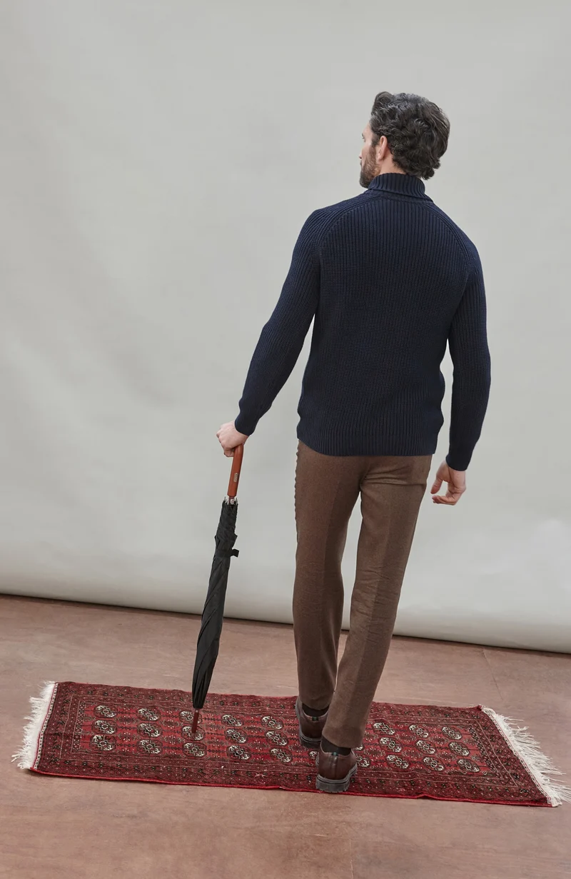 Rollkragenpullover aus 100 % Fischer-Rippstrick für Herren aus 100 % Baumwolle