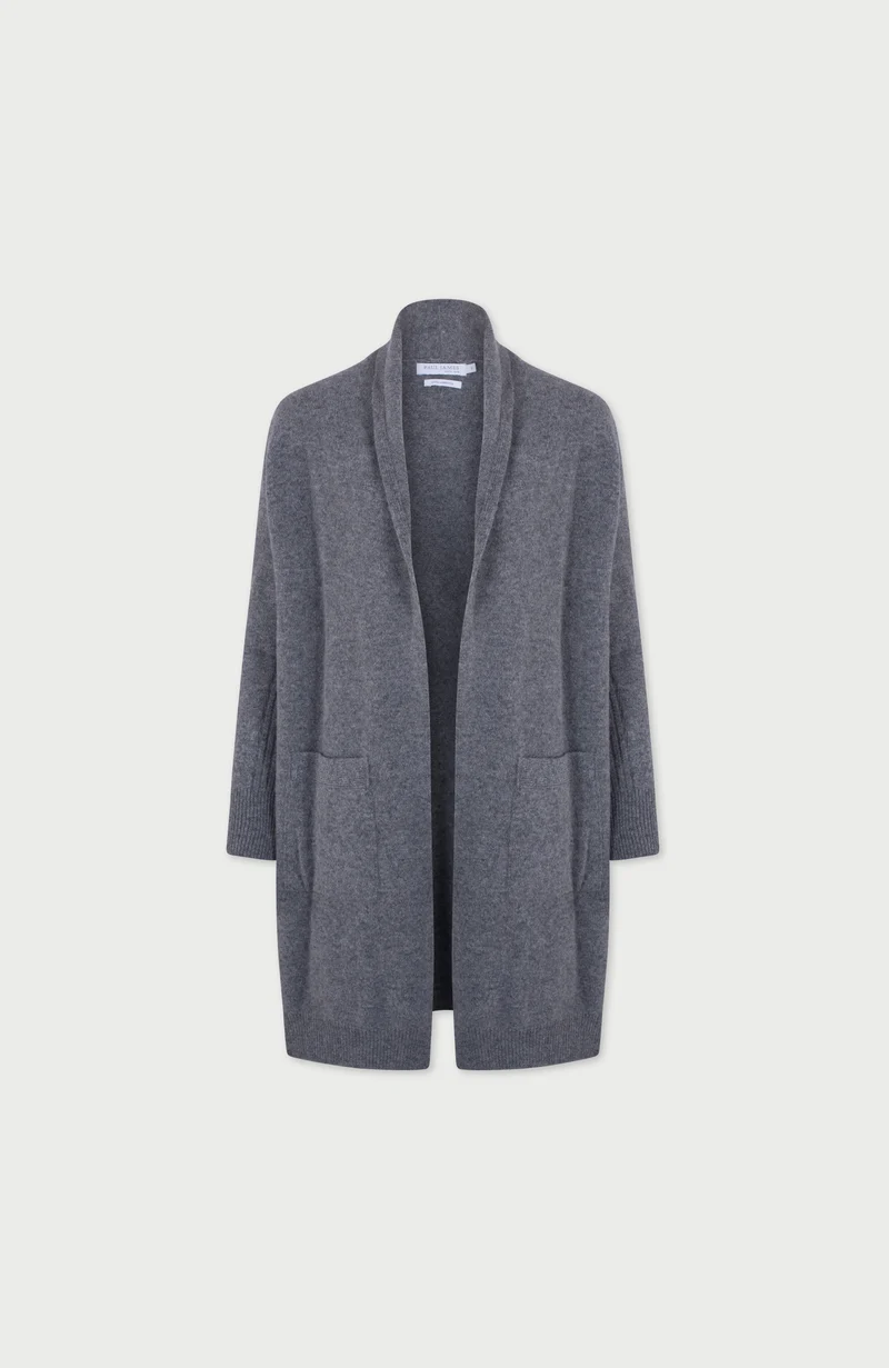 Langer Damen-Cardigan aus reiner Lammwolle mit Taschen