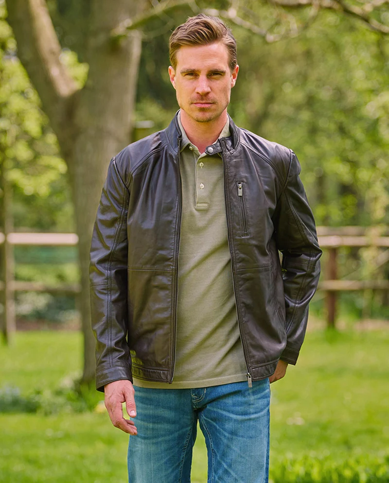Biker Lederjacke "Brighton II" für Herren in dark brown
