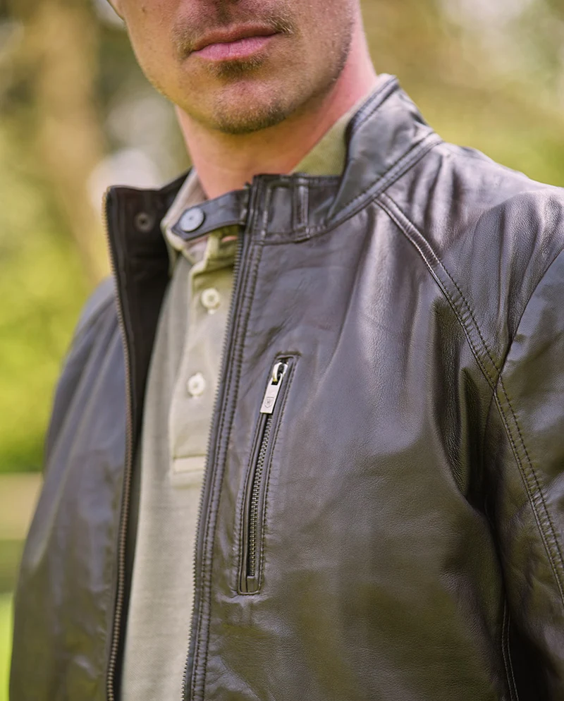 Biker Lederjacke "Brighton II" für Herren in dark brown