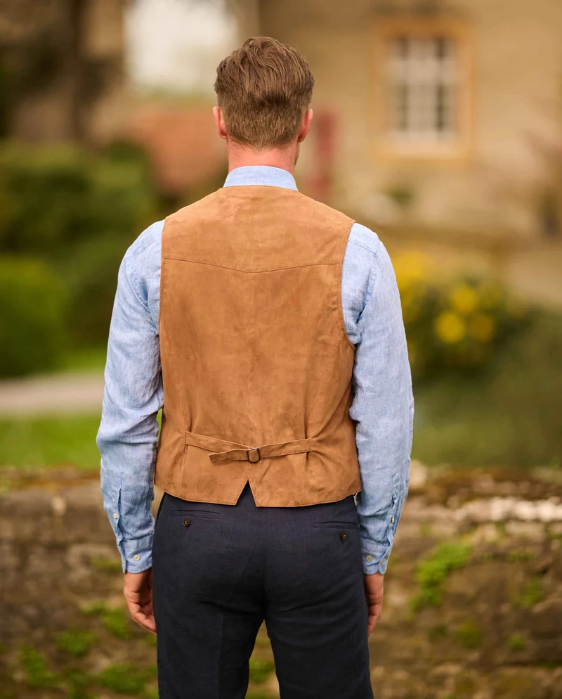 Herren Lederweste "Tailor" aus super softem Ziegenvelours in cognac