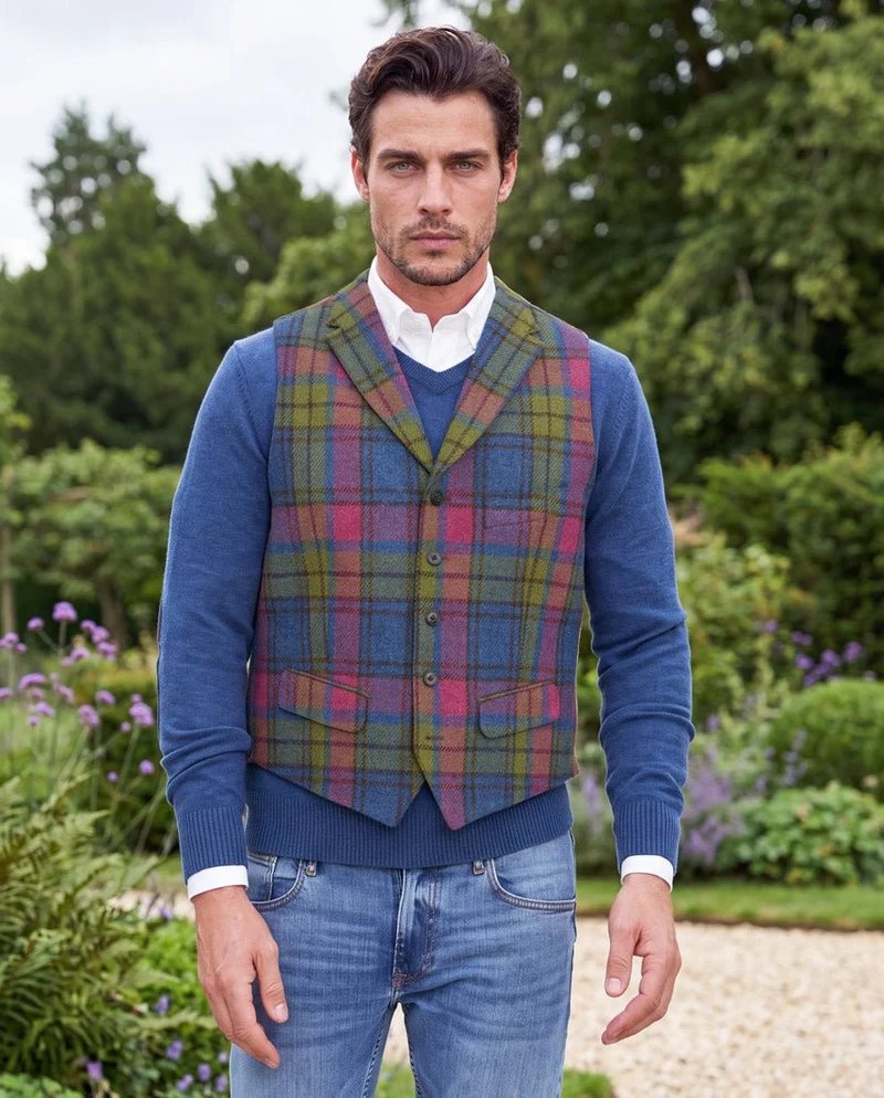 Harris Tweed Weste "Wales" in candy check