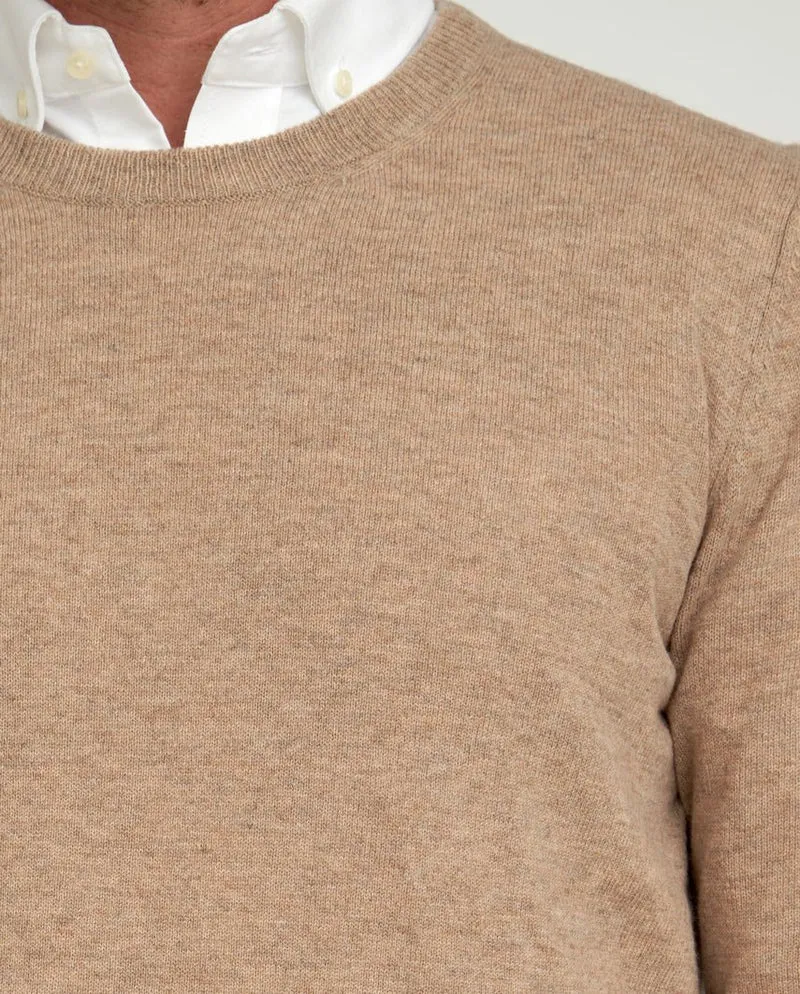Merino-Lambswool Herrenpullover "Jordan" in Taupe – mit Harris-Tweed-Details