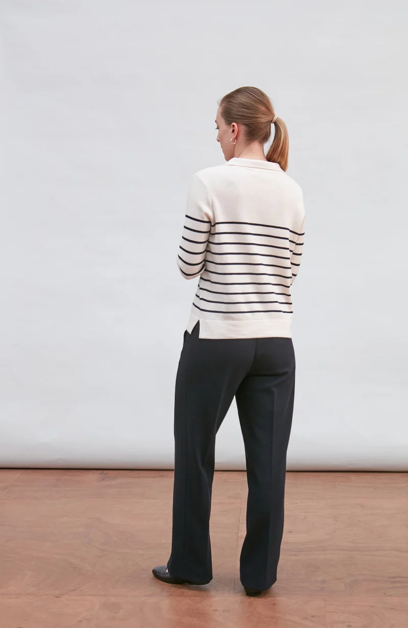 Womens Lightweight Cotton Open Collar Breton Top