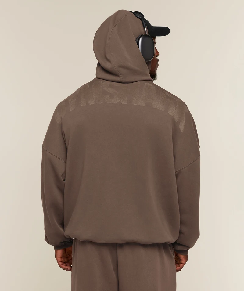 Gymshark Power Washed Oversized Full Zip Hoodie - Soft Brown