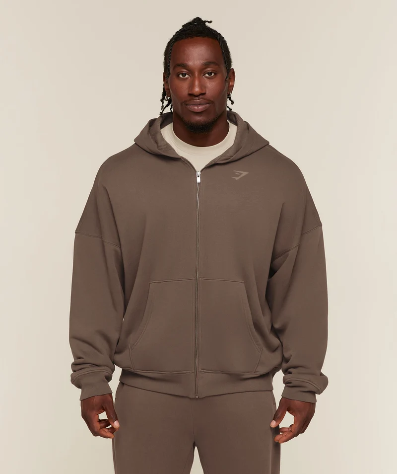 Gymshark Power Washed Oversized Full Zip Hoodie - Soft Brown