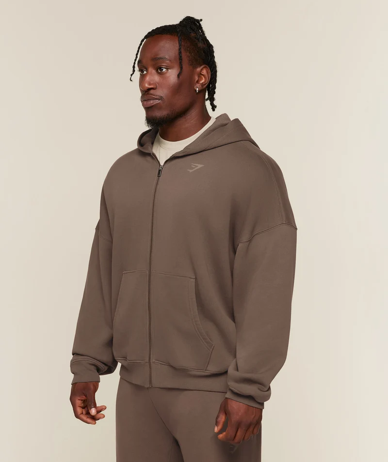 Gymshark Power Washed Oversized Full Zip Hoodie - Soft Brown