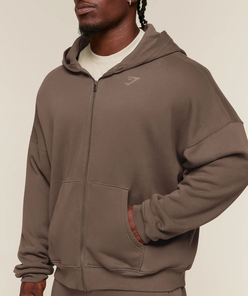 Gymshark Power Washed Oversized Full Zip Hoodie - Soft Brown