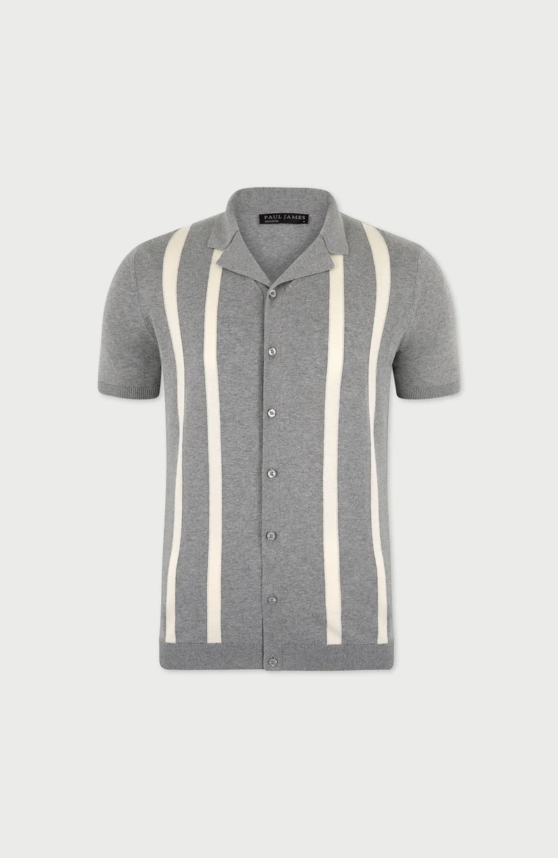 Mens Ultra Fine Cotton Cuban Collar Striped Shirt