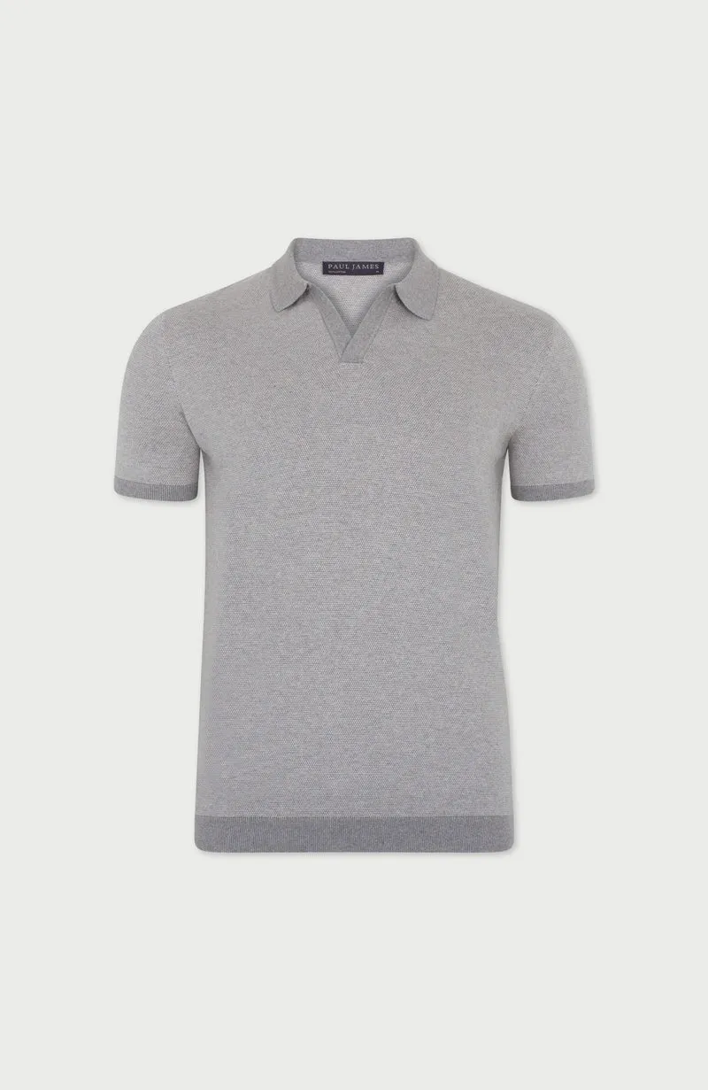 Leichtes Herren-Poloshirt mit Wabenmuster aus 100 % Baumwolle ohne Knöpfe