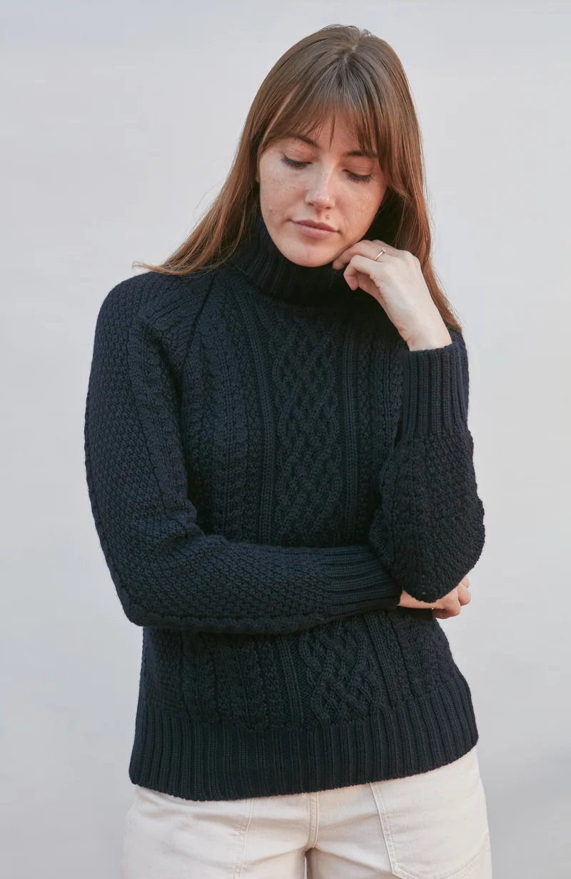 Womens Chunky Merino Roll Neck Cable Jumper