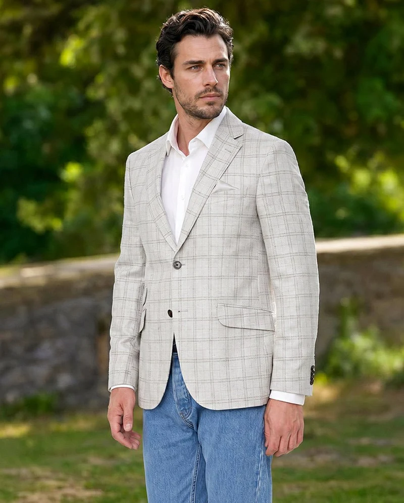 Sommersakko "London SO" aus Seide in light grey check