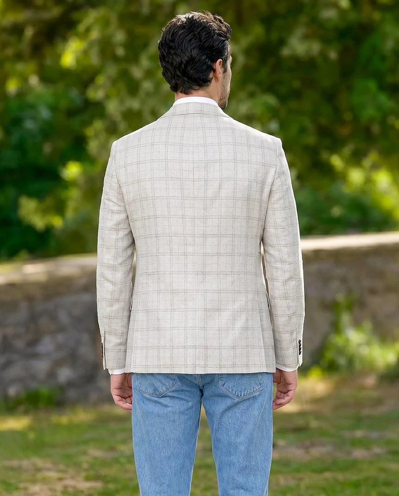 Sommersakko "London SO" aus Seide in light grey check