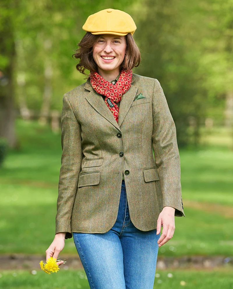 Damen Seidenblazer "Carola" mit rot-blauem Überkaro